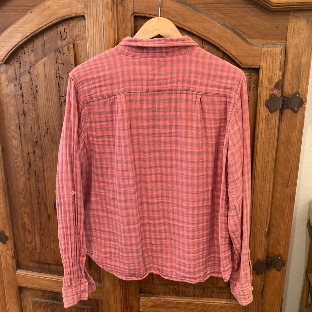 Free People X CP Shades Kayla Gingham Button Down Shirt Pink - Picture 10 of 12